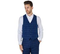 Xposed LUKE Mens Blue Grey Grid Check Waistcoat Smart Retro Tailored Fit Wedding Party Vest [PWC-LUKE-NAVY-40]