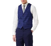 Xposed LUKE Mens Grid Check Waistcoat Collars Smart Retro Tailored Fit Wedding Party Vest [CWC-LUKE-NAVY-38]