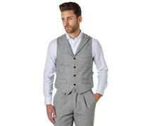 Xposed MARTIN Mens Grey Herringbone Waistcoat Double Breasted Collars Tailored Fit 1920s Retro Vintage Styled Vest [CWC-MARTIN-GREY-46]