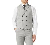 Xposed MARTIN Mens Grey Herringbone Waistcoat Double Breasted Collars Tailored Fit 1920s Retro Vintage Styled Vest [CWDB-MARTIN-GREY-46]