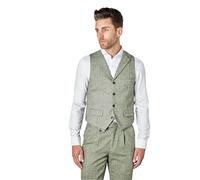 Xposed Martin - Tailored Fit Mens Green Herringbone Tweed Waistcoat Collar Double Breasted Retro 1920s