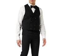 Xposed MAX Mens Black Grey Double Breasted Waistcoat Peak Lapels Smart Tailored Fit Wedding Party Vest [WPC-MAX-BLACK-54]