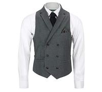 Xposed MAX Mens Classic Double Breasted Collar Waistcoat Black Charcoal Grey Retro Smart Tailored Fit Vest [CWDB-MAX-CHARCOAL-54]
