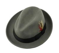 Xposed Men’s 100% Pure Wool Felt C Crown Trilby Hat with Feather Crushable Packable Curved Wide Brim S Grey