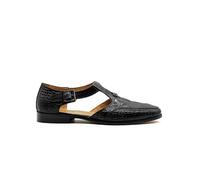 Xposed Men’s Black Printed Leather Closed Toe T-Strap Sandals - Genuine Leather Buckle Dress Sandals for Casual & African Wear[057-21-BLACK-44]