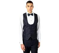 Xposed Men’s Black Tuxedo Suit Waistcoat Damask Flocked Jacquard Print [WC-HENRY-BLACK, UK/US 48 EU 58]