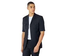 Xposed Men’s Classic Black Safari Suit Jacket Short Sleeve [BLZ-8220S-1-NURU-BLACK, UK/US 50 EU 60]