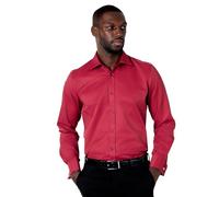 Xposed Men’s Classic Collar French Double Cuff Burgundy Shirt Tailored Fit [SL-1045-BURGUNDY-M]