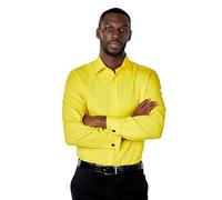 Xposed Men’s Classic Collar French Double Cuff Yellow Shirt Tailored Fit [SL-1045-YELLOW-4XL]