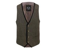 Xposed Men’s Classic Tweed Waistcoats Vintage Styled 1920s Retro Velvet Trim Tailored Fit Vests [AMZCH-PWC-DANE-D1-COFFEE-40]