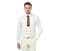 Xposed Men’s Cream Double Breasted Suit Waistcoat Ivory Honeycomb Weave [WC-ZAK-CREAM-42UK/52EU]
