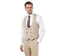 Xposed Men’s Cream Double Breasted Suit Waistcoat Stone Honeycomb Weave [WC-ZAK-STONE-50UK/60EU]
