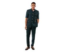 Xposed Men’s Deep Forest Green Safari Suit - Tailored 2 Piece Short Sleeve Military Jacket & Trousers Smart Casual Summer Outfit