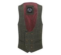 Xposed Men’s Double Breasted Tweed Check Waistcoat Classic Low Cut Retro Vintage Tailored Fit Vest [AMZCH-UWC-VITORI-A2-GREEN-44]