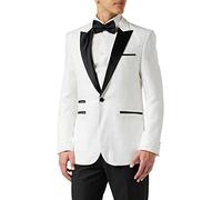Xposed Men’s Floral Jacquard Print Tuxedo Jacket Smart Tailored Fit Black Peak Lapel Dinner Blazer & Waistcoat[TUX-BRIAN-1055,54,White]