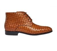 Xposed Men’s Hand Woven Calf Leather Chukka Boots Classic Basket Weave Lace up Side Zip Shoes
