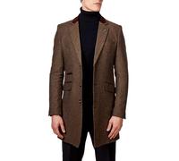 Xposed Men’s Herringbone Long Overcoat Classic Wool Blend Tailored Fit 3/4 Mid Length Coat Jacket