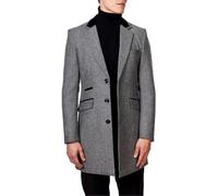 Xposed Men’s Herringbone Long Overcoat Classic Wool Blend Tailored Fit 3/4 Mid Length Coat Jacket
