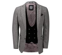 Xposed Men’s Houndstooth Blazer Wool Blend Brown Grey Puppytooth Retro Tailored Fit Suit Jacket [BLZ-HERVE-GREY-46]