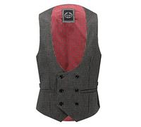 Xposed Men’s Houndstooth Double Breasted Waistcoat Wool Blend Brown Grey Tweed Check Tailored Fit [UWC-HERVE-GREEN-TWEED-48]