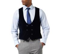 Xposed Men’s Houndstooth Double Breasted Waistcoat Wool Blend Brown Grey Tweed Check Tailored Fit [UWC-HERVE-BLUE-VELVET-52]