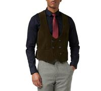 Xposed Men’s Houndstooth Double Breasted Waistcoat Wool Blend Brown Grey Tweed Check Tailored Fit [UWC-HERVE-GREEN-VELVET-48]