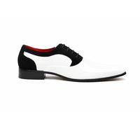 Xposed Men’s Patent Oxford Dress Shoes - Black or Black & White High Shine Formal Lace-Up with Suede Panels