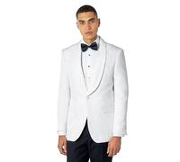 Xposed Men’s White Tuxedo Suit Jacket Damask Flocked Jacquard Print Blazer [Tux-Henry-White, UK/US 36 EU 46]