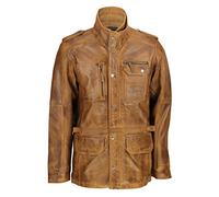 Xposed Men Tan Brown Soft Real Leather Vintage Military Coat Smart Casual Field Jacket