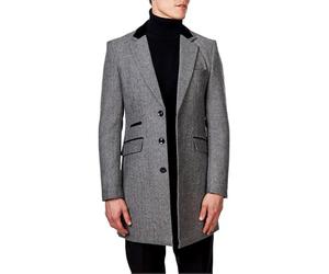 Xposed Menâ€™s Herringbone Long Overcoat Classic Wool Blend Tailored Fit 3/4 Mid Length Coat Jacket [COAT-COSMO-LIGHT-GREY-46UK]