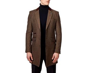 Xposed Menâ€™s Herringbone Long Overcoat Classic Wool Blend Tailored Fit 3/4 Mid Length Coat Jacket [COAT-COSMO-BROWN-36UK]