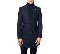 Xposed Menâ€™s Tweed Long Overcoat Classic Wool Blend Tailored Fit Mid Length 3/4 Coat Jacket [COAT-NESTOR-NAVY-48UK]