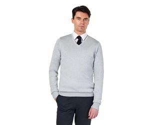 Xposed Mens 100% Cotton Light-Grey V Neck Jumper Regular Fit Classic Lightweight Knit Pullover Sweater [JUMPER-V-NECK-541-LIGHT-GREY-L]