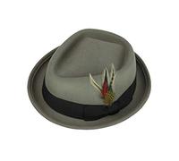 Xposed Mens 100% Wool Felt Pork Pie Hat Diamond Shape Crown Retro 1920s Crushable Trilby[DC-310,L,Grey]