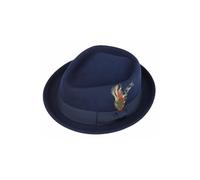 Xposed Mens 100% Wool Felt Pork Pie Hat Diamond Shape Crown Retro 1920s Crushable Trilby[DC-310,S,Navy]