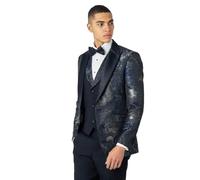 Xposed Mens Black Blue Printed Wedding Tuxedo Dinner Jacket [BLZ-V8239-2-ALINO-NAVY, UK/US 42 EU 52]