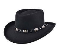 Xposed Mens Black Classic 100% Wool Felt Crushable Gambler Cowboy Hat Faux Leather Band L Black