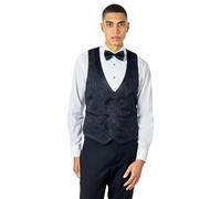 Xposed Mens Black Damask Print Tuxedo Waistcoat Dinner Party Vest [WC-V8231-A1-LOUIS-BLACK, UK/US 42 EU 52]
