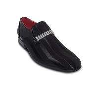 Xposed Mens Black Dress Loafers Textured Faux Leather Diamond Strap Wedding Party Shoes