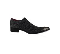 Xposed Mens Black Leather Lined Metal Toe Shiny Silver Glitter Loafer Western Party Shoes