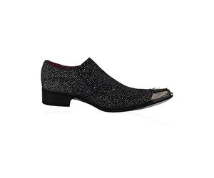 Xposed Mens Black Leather Lined Metal Toe Shiny Silver Glitter Loafer Western Party Shoes [Benitez-Carlo-Black, UK 9/US 10 EU 43]