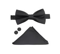 Xposed Mens Black Navy Silk Feel Bow Tie Wedding Party 3 Piece Gift Set Bowtie Pocket Square Cufflinks [BOWSET-PLAIN-BLACK]