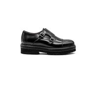 Xposed Men's Black Polished Leather Double Monk Strap Brogue Shoes Chunky Sole[L1200-T29-BLACK-39 EU, 6 UK]