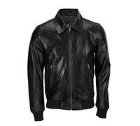 Xposed Mens Black Soft Real Leather Vintage Classic Bomber Style Biker Jacket [With Collar,6XL]