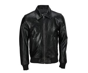 Xposed Mens Black Soft Real Leather Vintage Classic Bomber Style Biker Jacket [With Collar,M]