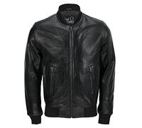 Xposed Mens Black Soft Real Leather Vintage Collar Bomber Style Biker Jacket [Without Collar,XL]