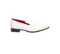 Xposed Mens Black Suede White Shiny Faux Leather Slip on Loafers Classic Dress Slipper [Justin-White-Shiny, UK/US 9 EU 43]