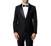 Xposed Mens Black Tuxedo Dinner Suit Jacket Classic Tailored Fit Shawl Lapel Wedding Blazer[BLZ-SIN-HARIS-BLACK-48UK]
