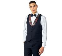 Xposed Mens Black Tuxedo Dinner Suit Waistcoat Gold Printed Lapel Wedding Party [WC-V8239-11-ALINO-MAROON, UK/US 44 EU 54]