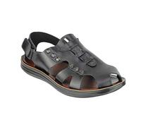 Xposed Mens Black White Leather Strap Sandals Gladiator Summer Beach Walking Mules Shoes[SANDAL-2202,43,Black]